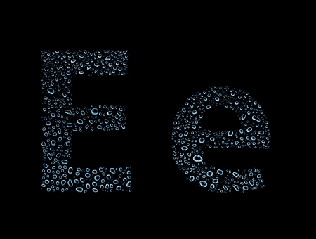 Water drops alphabet letter e, isolated on blackの写真素材