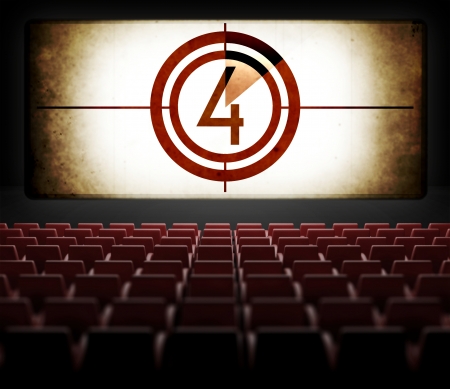 Movie Screen countdown in old retro cinema, view from audienceの写真素材