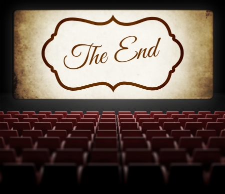 The End screen of Movie in old retro cinema, view from audienceの写真素材