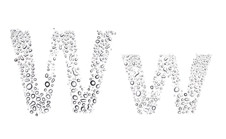 Water drops alphabet letter w, isolated on whiteの写真素材