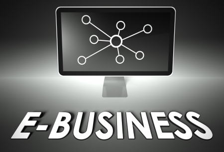 Computer screen and internet sign with word E-business, E-commerce conceptの写真素材