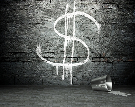 Graffiti wall with dollar sign, street art backgroundの写真素材