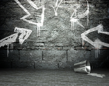 Graffiti wall with frame and arrows, street art backgroundの写真素材