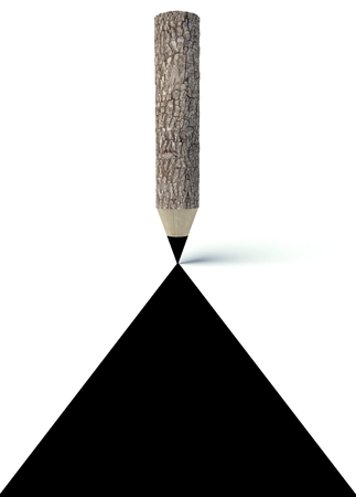 Wooden pencils with tree trunk, blank background の写真素材