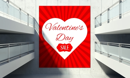 Valentine's Day poster on wall in modern store interiorの写真素材