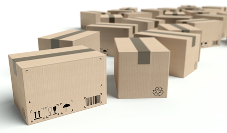 Cardboard boxes with empty text frame, backgroundの写真素材
