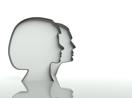 Man and woman faces profiles on white background, text spaceの写真素材