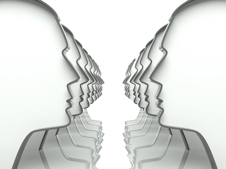 Many head profiles in the perspective view, symbol of communicationの写真素材