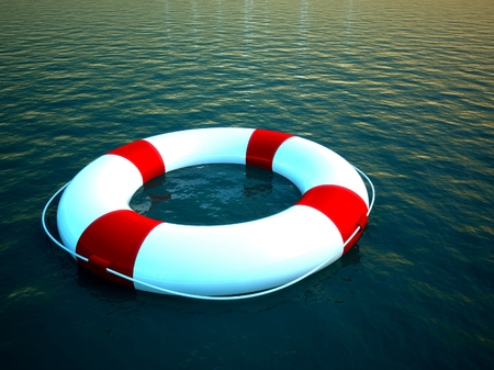3d life ring floating on water, help symbol