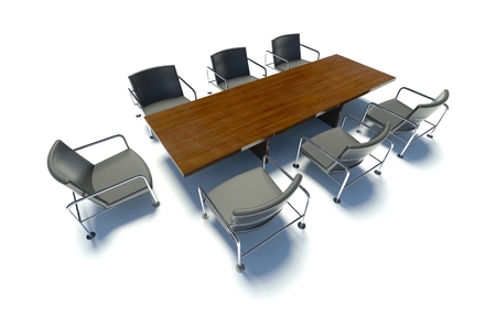 Conference table and chairs in meeting room on white background