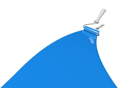 3d roller and blue paint stripe, background with copy spaceの写真素材