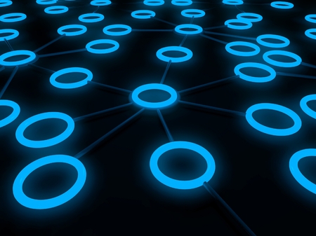 3d concept of network, glowing circlesの写真素材