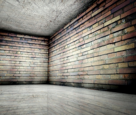 3d corner in concrete brick interiorの写真素材