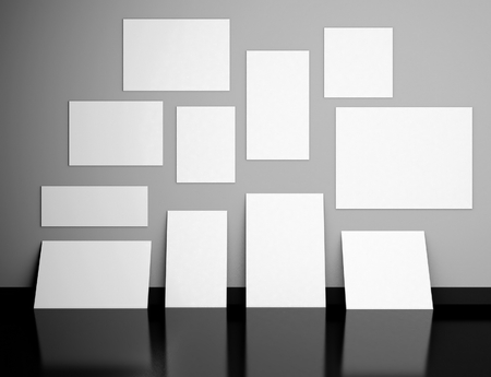 3d blank frames in empty interiorの写真素材