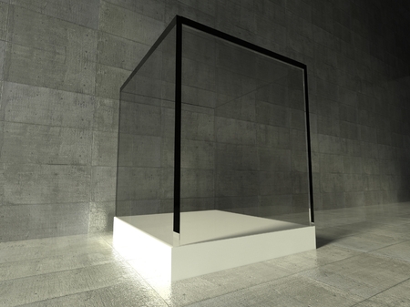 Empty glass showcase, 3d exhibition spaceの写真素材