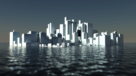 Skyscrapers of future modern city ashoreの写真素材