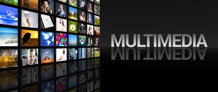 Multimedia television screens on black の写真素材