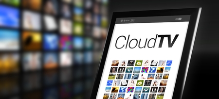 Cloud television, tablet with many app iconsの写真素材