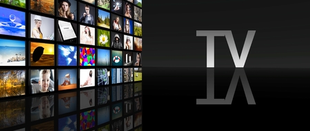 Television screens on black の写真素材