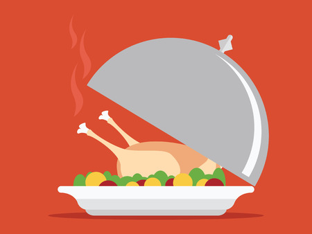 Roasted turkey on tray illustration for Thanksgivingのイラスト素材