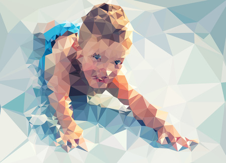 Child portrait vector, geometric modern illustrationのイラスト素材