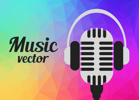 Old microphone with headphones, vector music conceptのイラスト素材