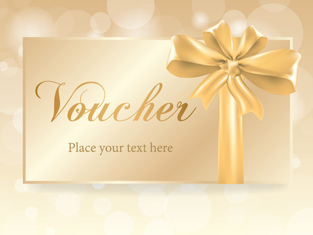Luxury gold gift bow on elegant voucher card, place for text vectorのイラスト素材