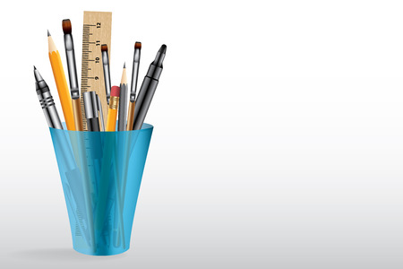 Art tools in plastic cup, vector backgroundのイラスト素材