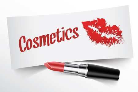 Cosmetics written on note by lipstick with kiss, vectorのイラスト素材