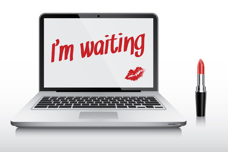 Girl who is waiting for husband wrote note on laptop screen, vectorのイラスト素材