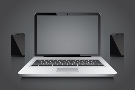 Modern laptop with smartphones over grey background vectorのイラスト素材