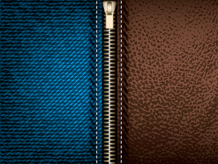 Denim jeans and brown leather with zipper, vectorの写真素材