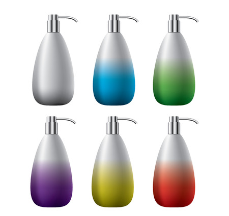 Blank cosmetic bottles for liquid soap isolated white, vector objectsのイラスト素材