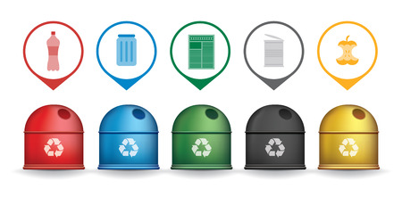 Recycle trash containers with garbage icons, vector setのイラスト素材