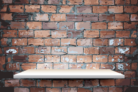 Empty white shelf on brick wall, vectorのイラスト素材
