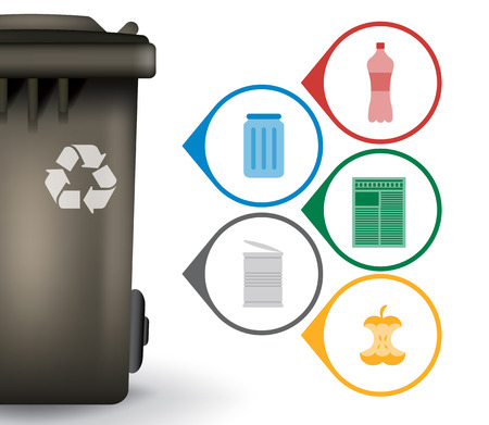 Recycle trash bin with garbage icons, vector illustrationのイラスト素材