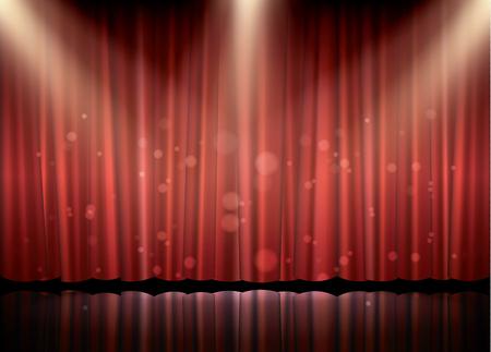 Theater stage with red curtain and spot light, vector illustrationのイラスト素材