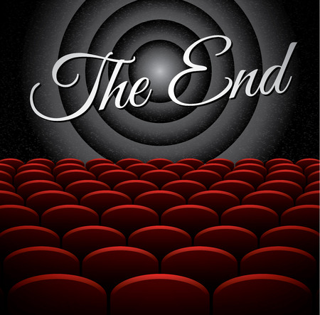 The End on vintage cinema screen, vector illustrationのイラスト素材