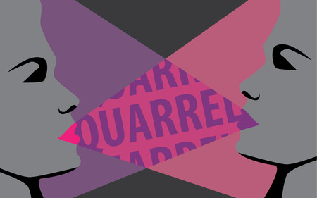 Two women quarrel and have a different opinion, concept vector design