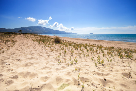 Sandy dunes on beach Laganas Bay, Zakynthos Greeceの写真素材