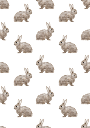Seamless watercolor pattern with brown rabbits, easter illustrationの写真素材