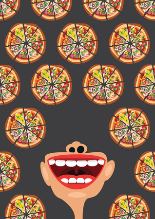 Pizza and open mouth, funny illustrationの写真素材