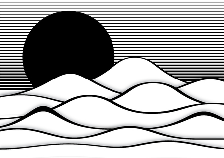 Op art abstract landscape, black and white illustrationのイラスト素材