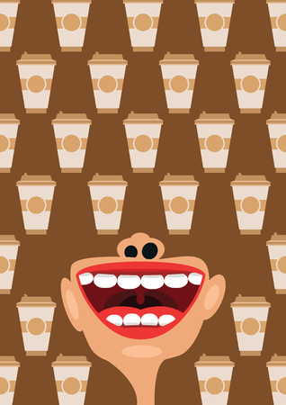 Coffee cups and open mouth, concept of caffeine addictionのイラスト素材