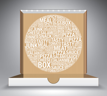 Open pizza box with word cloud, vector illustrationのイラスト素材