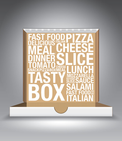 Open pizza box with word cloud, vector illustrationのイラスト素材