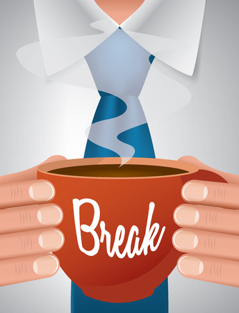 Businessman holding cup of coffee during break work, vector illustrationのイラスト素材