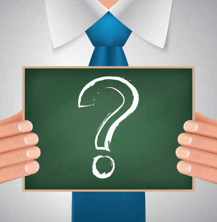 Businessman holding blackboard, vector signboard close upのイラスト素材