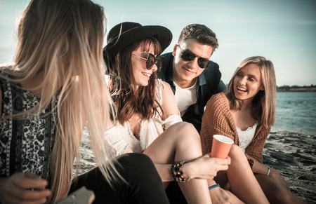 Friends having fun and enjoying beach festival party, youth conceptの写真素材