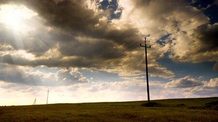 Dramatic stormy sky over rural landscapeの写真素材